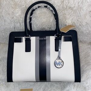 NWT Michael Kors Center Stripe Dillon top zip,crossbody strap MK dustbag